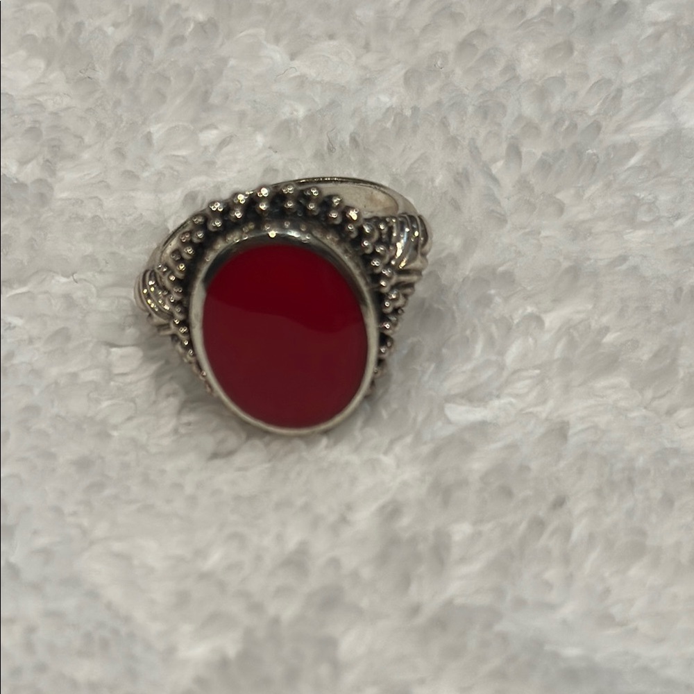 Elegant Silver and Red Women's Ring
